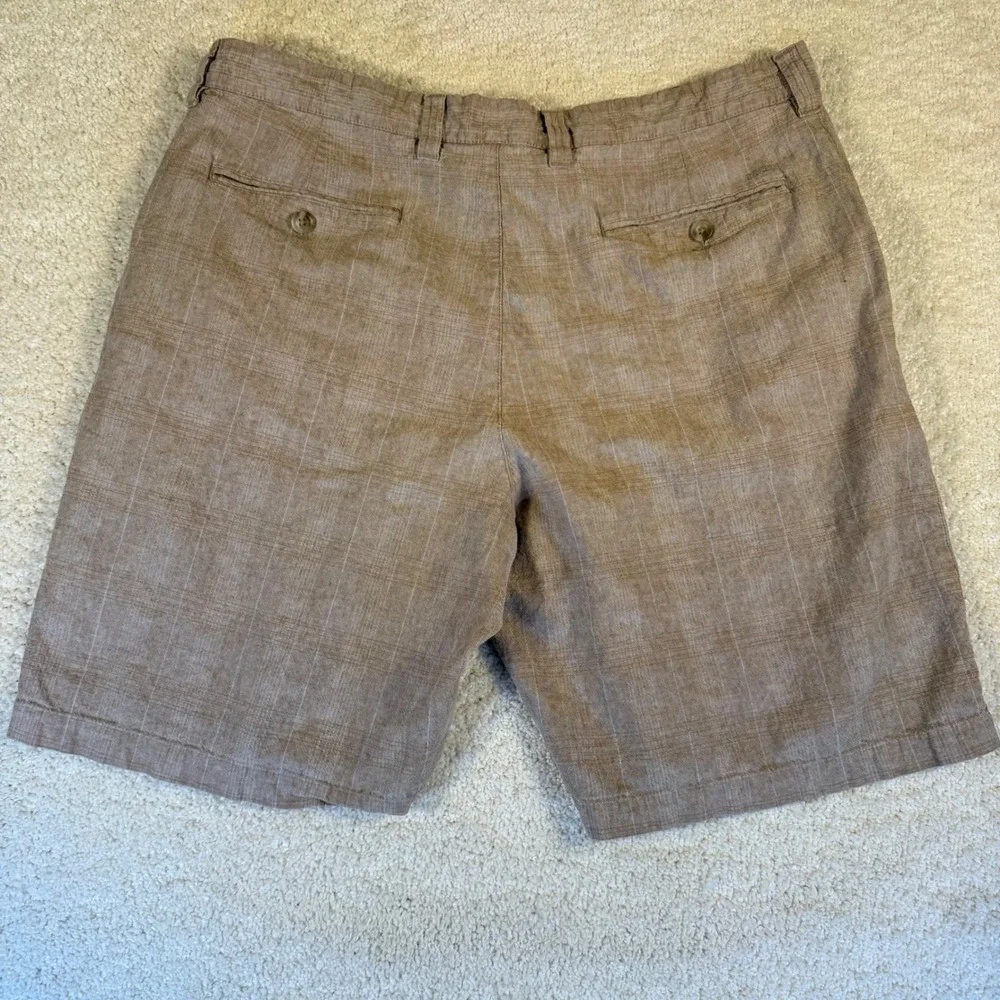 IZOD Mens Plaid Linen Blend Shorts Size 38 Tan Casual Summer‎ Beach Golf